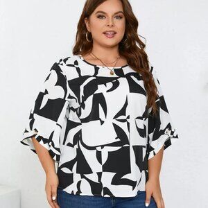 Women Plus Size Elegant Fashionable Geometric Print Trendy Summer Blouse Top 24W